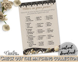 Seashells And Pearls Bridal Shower What's In Your Purse Game in Brown And Beige, purse items, black lace, shower activity, prints - 65924 - Digital Product
