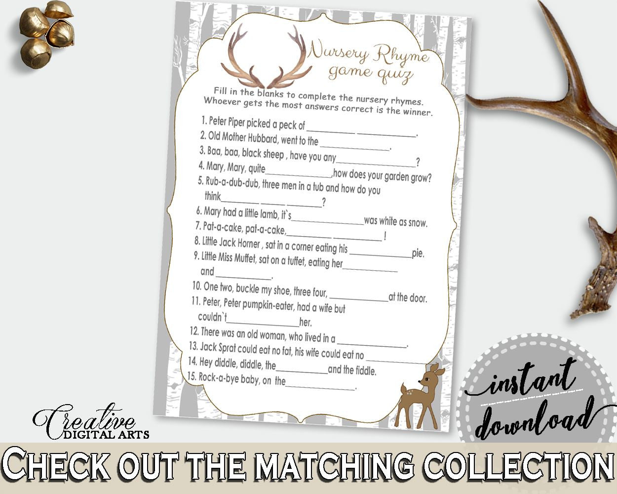 Nursery Rhyme Quiz Baby Shower Nursery Rhyme Quiz Deer Baby Shower Nursery Rhyme Quiz Baby Shower Deer Nursery Rhyme Quiz Gray Brown - Z20R3 - Digital Product