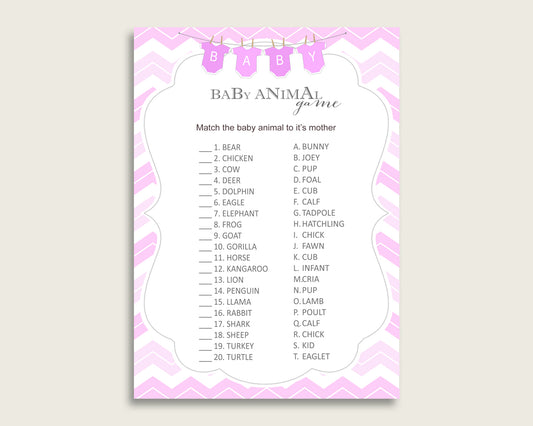 Chevron Name The Baby Animals Game Printable, Pink White Baby Shower Animal Game, Girl Baby Shower, Instant Download, Zig Zag Theme, cp001