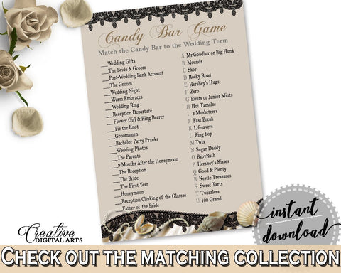 Brown And Beige Seashells And Pearls Bridal Shower Theme: Candy Bar Game - pregnancy, black lace, paper supplies, shower activity - 65924 - Digital Product