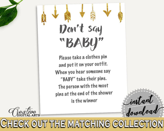 Dont Say Baby Baby Shower Dont Say Baby Gold Arrows Baby Shower Dont Say Baby Baby Shower Gold Arrows Dont Say Baby Gold White - I60OO - Digital Product