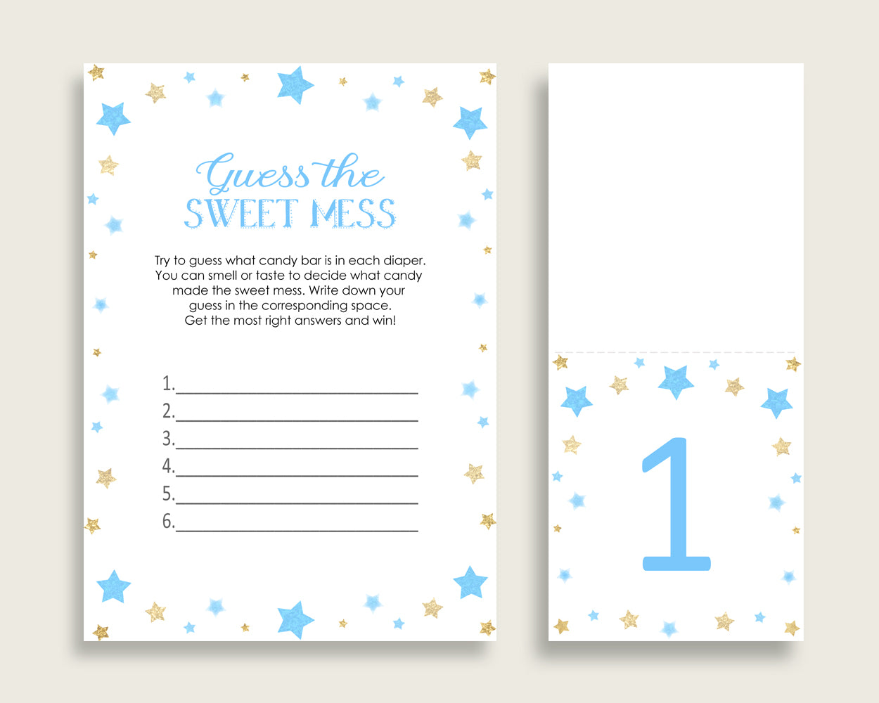 Stars Guessing Game Baby Shower Boy, Blue Gold Guess The Sweet Mess Game Printable, Dirty Diaper Game, Instant Download, Little Star bsr01