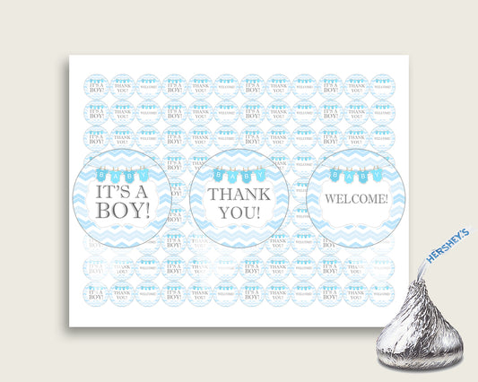 Chevron Hershey Kisses Circle Printable, Blue White Hershey Kisses Labels Round Digital, Boy Baby Shower, Instant Download, Popular, cbl01