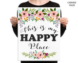 Happy Place Print, Beautiful Wall Art with Frame and Canvas options available Home Decor