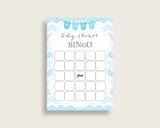 Chevron Baby Shower Bingo Cards Printable, Blue White Baby Shower Boy, 60 Prefilled Bingo Game Cards, Light Blue Popular cbl01