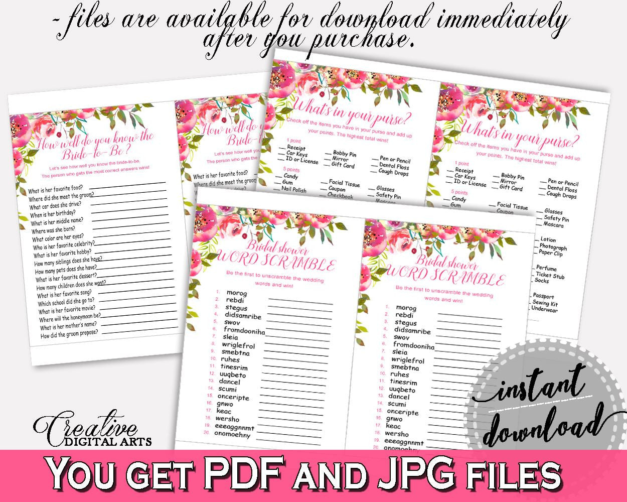 Games Bridal Shower Games Spring Flowers Bridal Shower Games Bridal Shower Spring Flowers Games Pink Green printable files, prints UY5IG - Digital Product