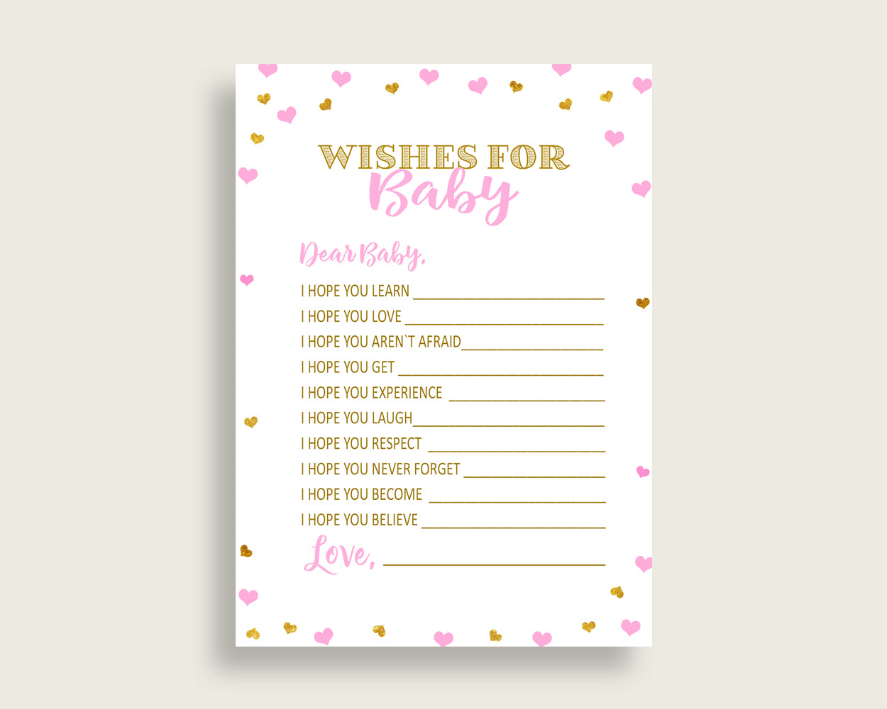 Wishes For Baby Baby Shower Wishes For Baby Hearts Baby Shower Wishes For Baby Baby Shower Hearts Wishes For Baby Pink Gold prints bsh01