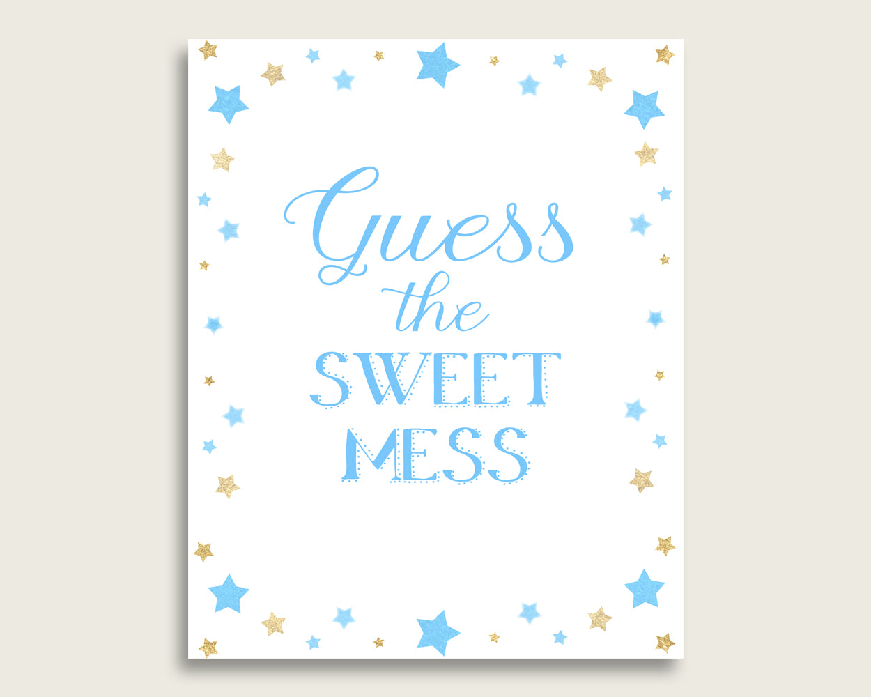 Stars Guessing Game Baby Shower Boy, Blue Gold Guess The Sweet Mess Game Printable, Dirty Diaper Game, Instant Download, Little Star bsr01