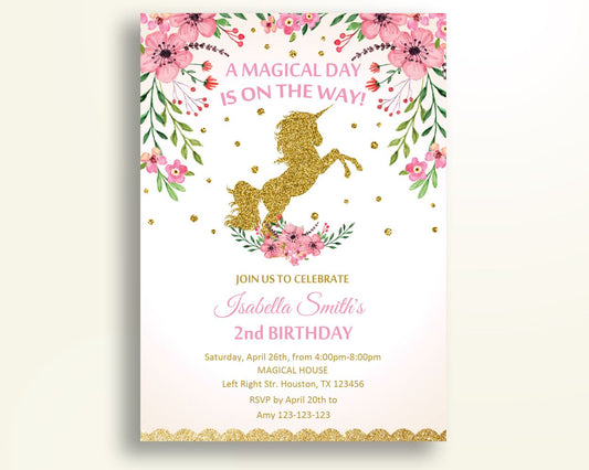 Unicorn Birthday Invitation Flowers Birthday Party Invitation Unicorn Birthday Party Flowers Invitation Girl unicorn for girl FJY5D - Digital Product