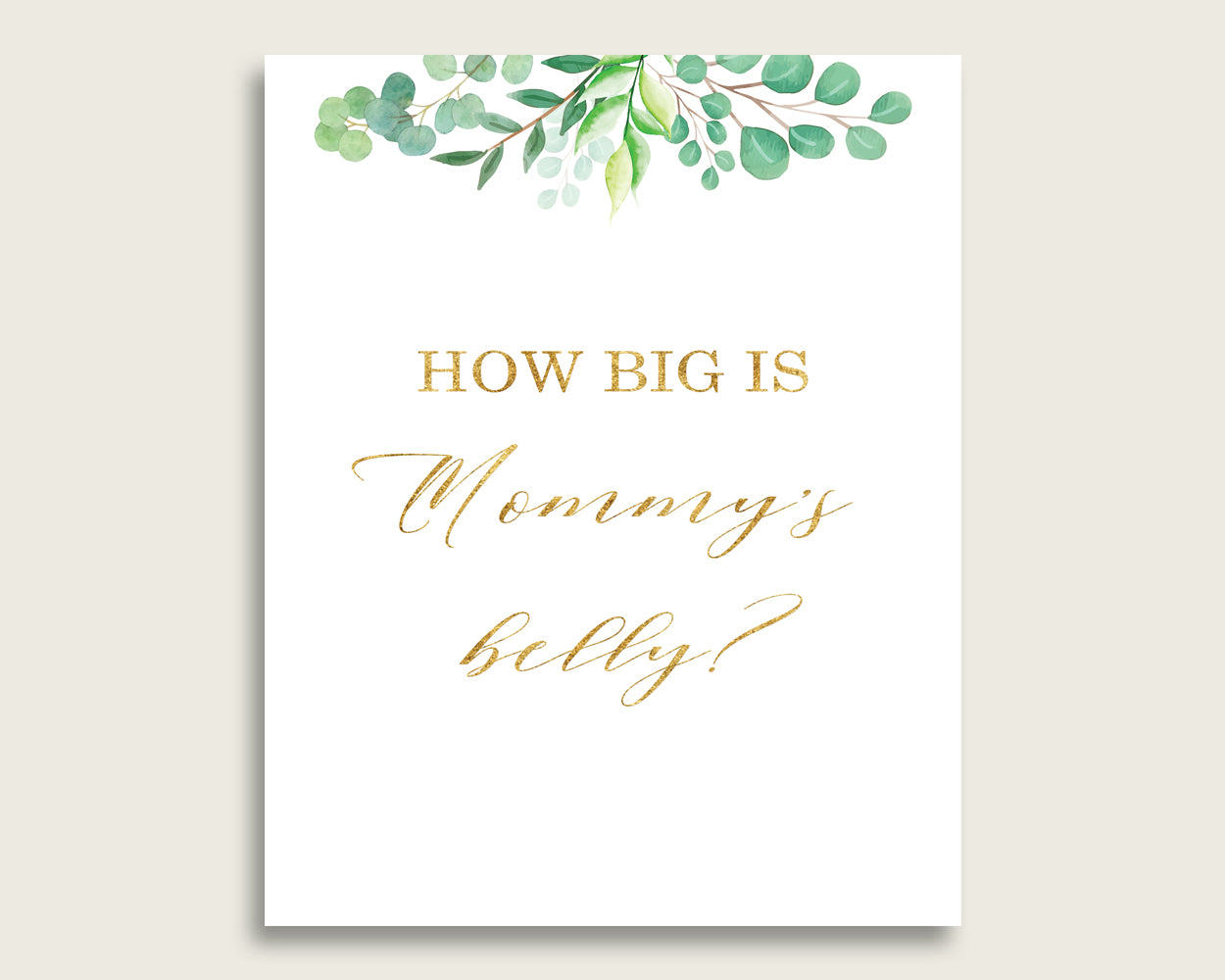 Green Gold How Big Is Mommy's Belly Game, Greenery Baby Shower Gender Neutral, Guess Mommys Belly Size, Mommy Tummy Game, Instant Y8X33