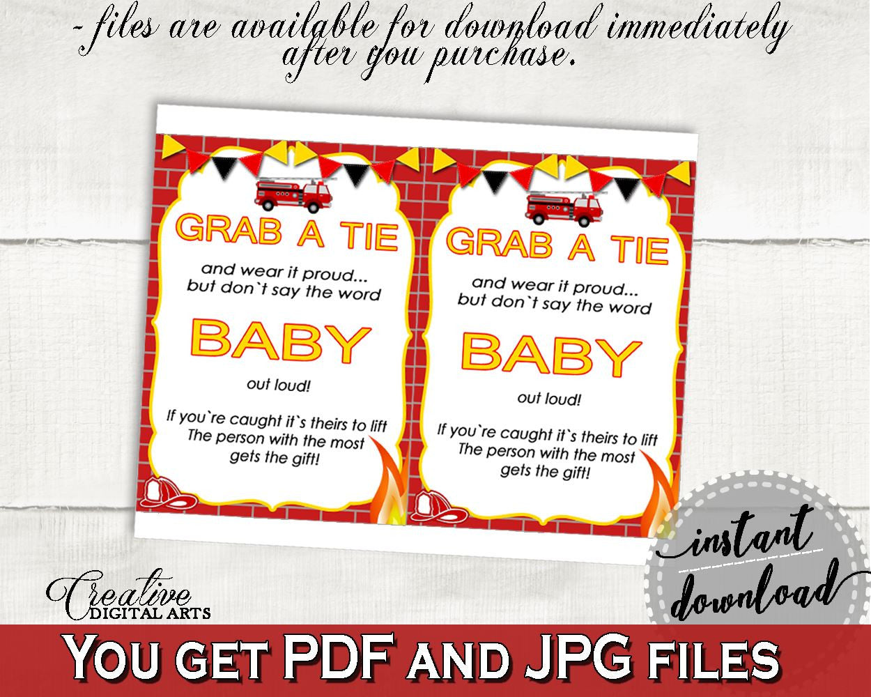 Grab A Tie Baby Shower Grab A Tie Fireman Baby Shower Grab A Tie Red Yellow Baby Shower Fireman Grab A Tie - LUWX6 - Digital Product