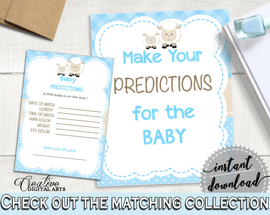 Little lamb PREDICTIONS FOR BABY blue baby boy shower sign and cards activity printable sheep theme, digital files, instant download - fa001