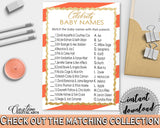 CELEBRITY BABY NAMES baby shower game with glitter gold and orange stripes theme, digital files, Jpg Pdf, instant download - bs003