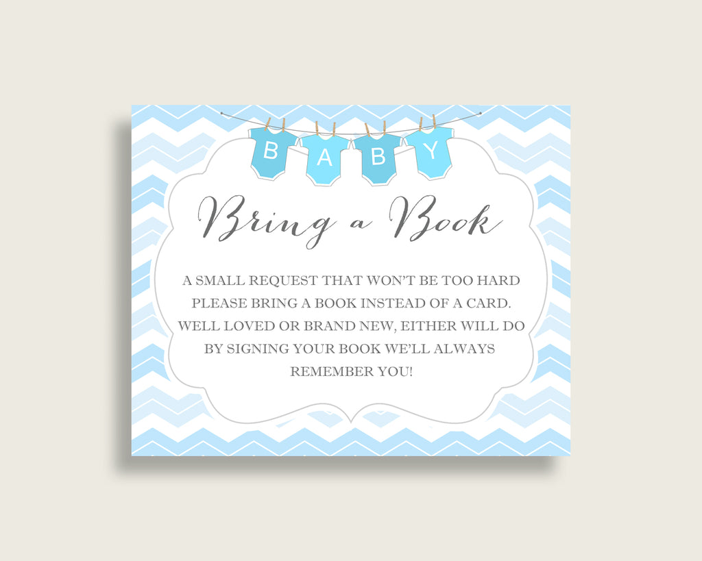 Chevron Baby Shower Bring A Book Insert Printable, Boy Blue White Book Request, Chevron Books For Baby, Book Instead Of Card, Popular cbl01