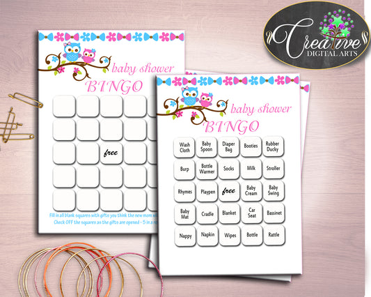 Bingo Baby Shower Bingo Owl Baby Shower Bingo Baby Shower Owl Bingo Pink Blue party supplies party décor digital download prints owt01