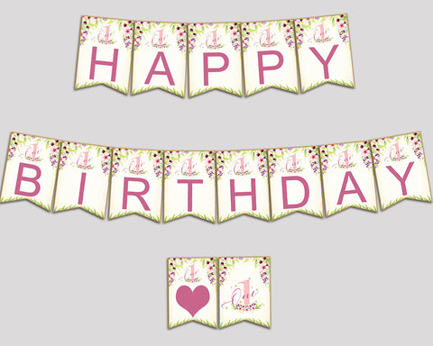 First Birthday Banner First Birthday Party Banner Pink Green Happy Birthday Banner Girl KAF9O