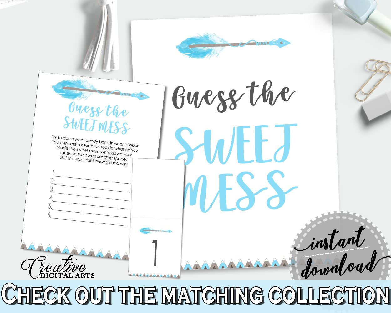 Sweet Mess Baby Shower Sweet Mess Aztec Baby Shower Sweet Mess Blue White Baby Shower Aztec Sweet Mess - QAQ18 - Digital Product