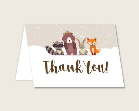 Beige Brown Thank You Cards Printable, Winter Woodland Baby Shower Thank You Notes, Gender Neutral Shower Thank You Folded, Instant RM4SN