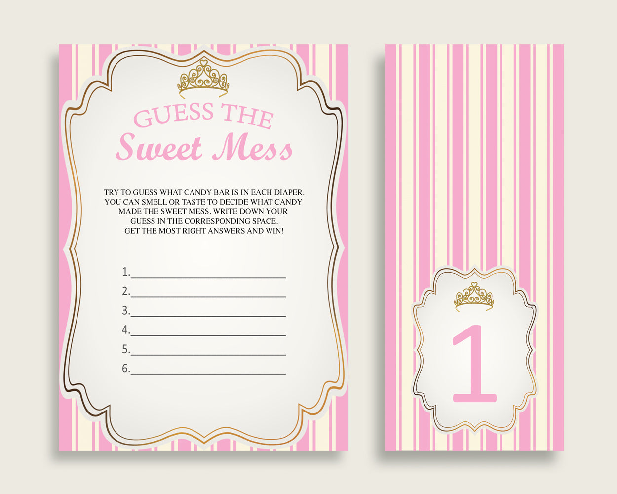 Royal Princess Guessing Game Baby Shower Girl, Pink Gold Guess The Sweet Mess Game Printable, Dirty Diaper Game, Instant Download, rp002