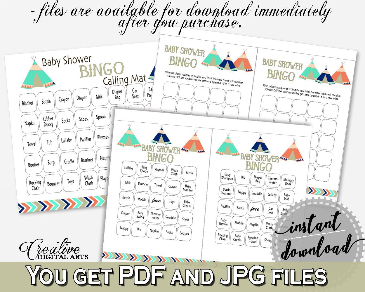 Bingo 60 Cards Baby Shower Bingo 60 Cards Tribal Teepee Baby Shower Bingo 60 Cards Baby Shower Tribal Teepee Bingo 60 Cards Green KS6AW - Digital Product