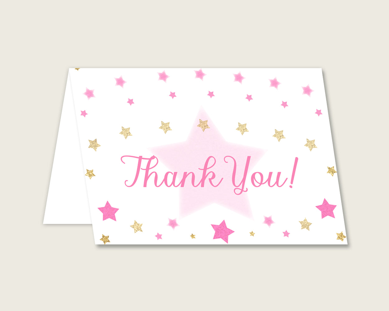 Pink Gold Thank You Cards Printable, Twinkle Star Baby Shower Thank You Notes, Girl Shower Thank You Folded, Instant Download, bsg01