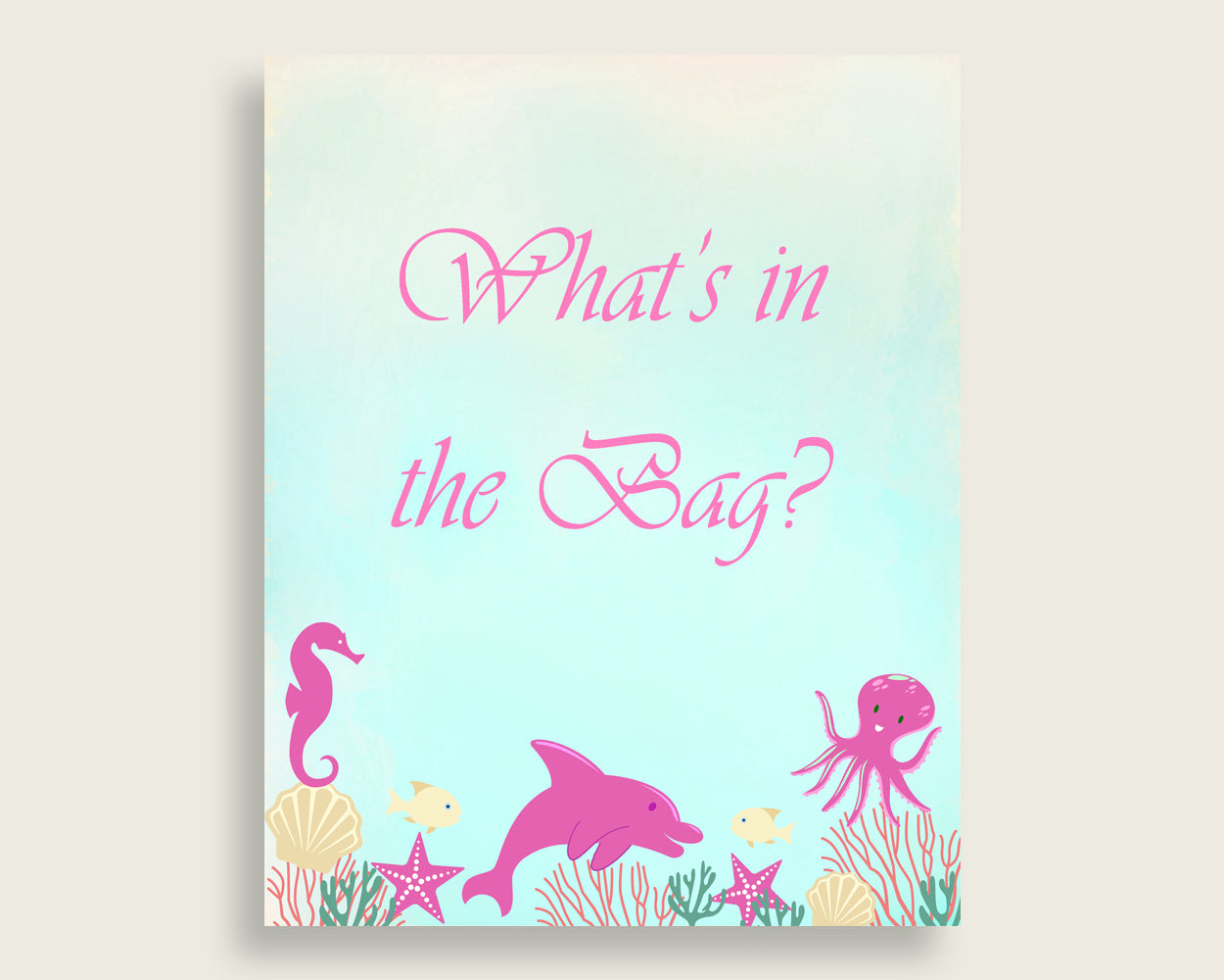 Under The Sea Baby Shower What's In The Bag Game, Pink Green Girl Bag Game Printable, Instant Download, Sea Creatures Popular uts01