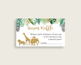 Jungle Baby Shower Diaper Raffle Tickets Game, Gender Neutral Gold Green Diaper Raffle Card Insert and Sign Printable, Instant EJRED