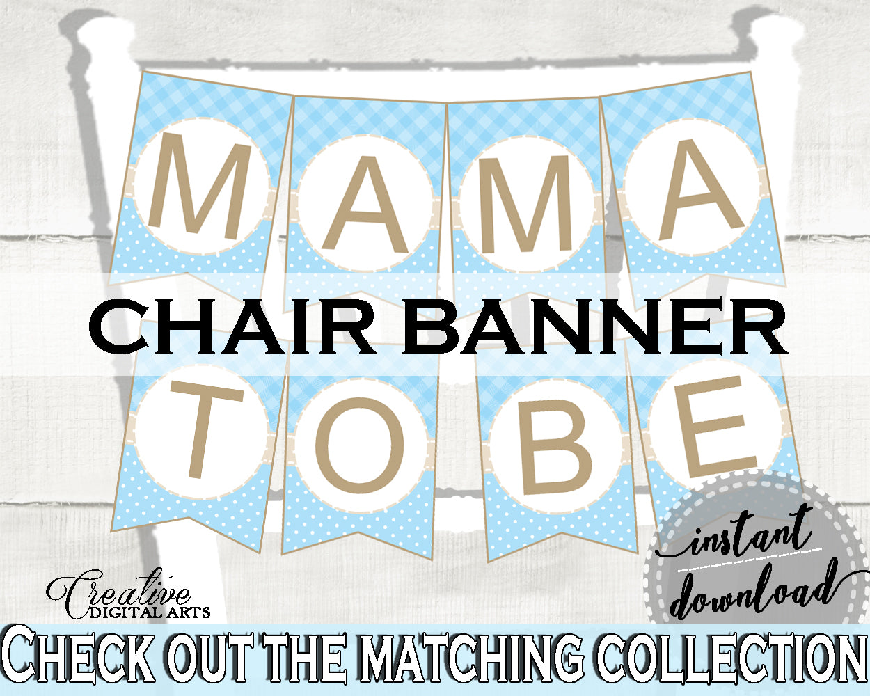 Little Lamb Blue Baby shower CHAIR BANNER boy blue printable theme printable with sheep, digital files, Jpg Pdf, instant download - fa001