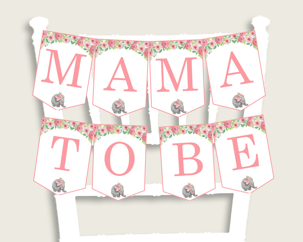Pink Elephant Baby Shower Chair Banner Printable, Pink Grey Chair Banner, Girl Shower, Mama To Be, Mommy, Dad Mom To Be, Instant ep001