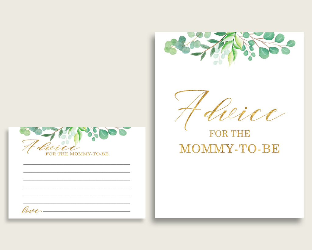 Greenery Advice For Mommy To Be Cards & Sign, Printable Baby Shower Green Gold Advice For New Parents, Instant Download, Most Popular Y8X33