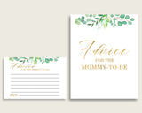 Greenery Advice For Mommy To Be Cards & Sign, Printable Baby Shower Green Gold Advice For New Parents, Instant Download, Most Popular Y8X33