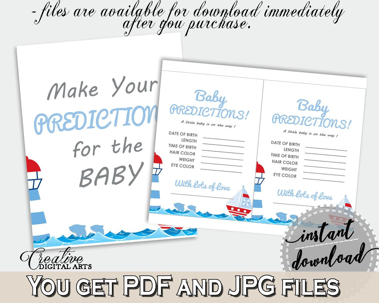 Baby Predictions Baby Shower Baby Predictions Nautical Baby Shower Baby Predictions Baby Shower Nautical Baby Predictions Blue Red DHTQT - Digital Product