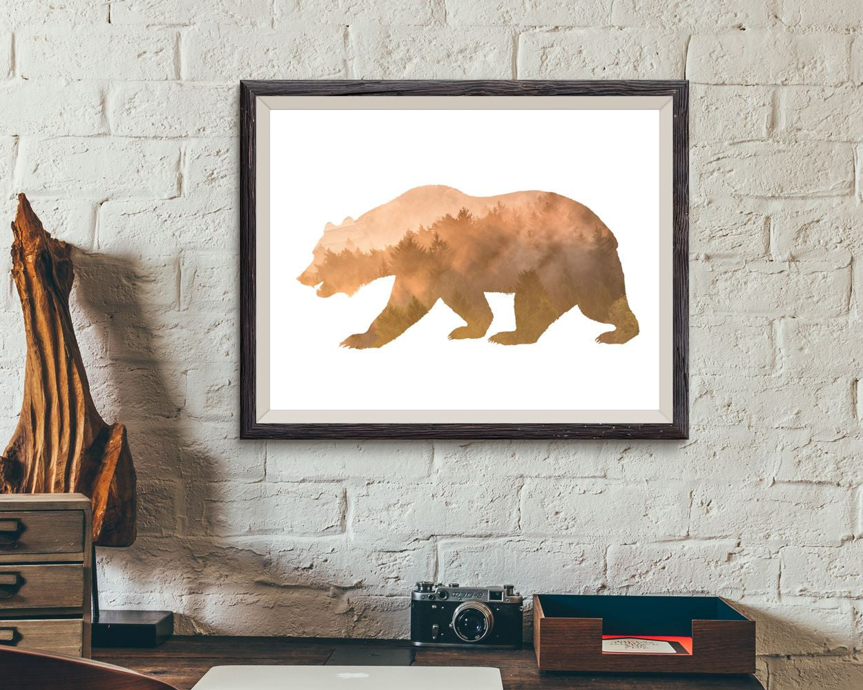 Wall Art Forest Digital Print Bear Poster Art Forest Wall Art Print Bear  Wall Decor Forest mountain bear brown bear rustic decor - Digital Download