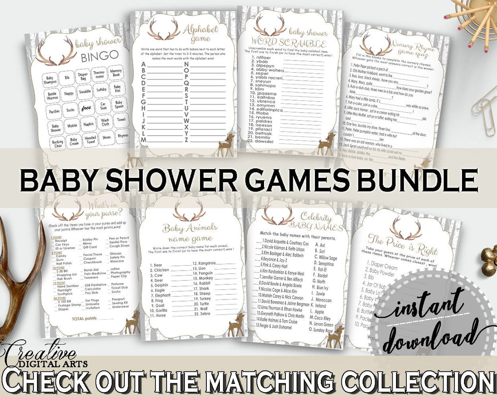 Games Baby Shower Games Deer Baby Shower Games Baby Shower Deer Games Gray Brown party organising, party organizing, party plan - Z20R3 - Digital Product