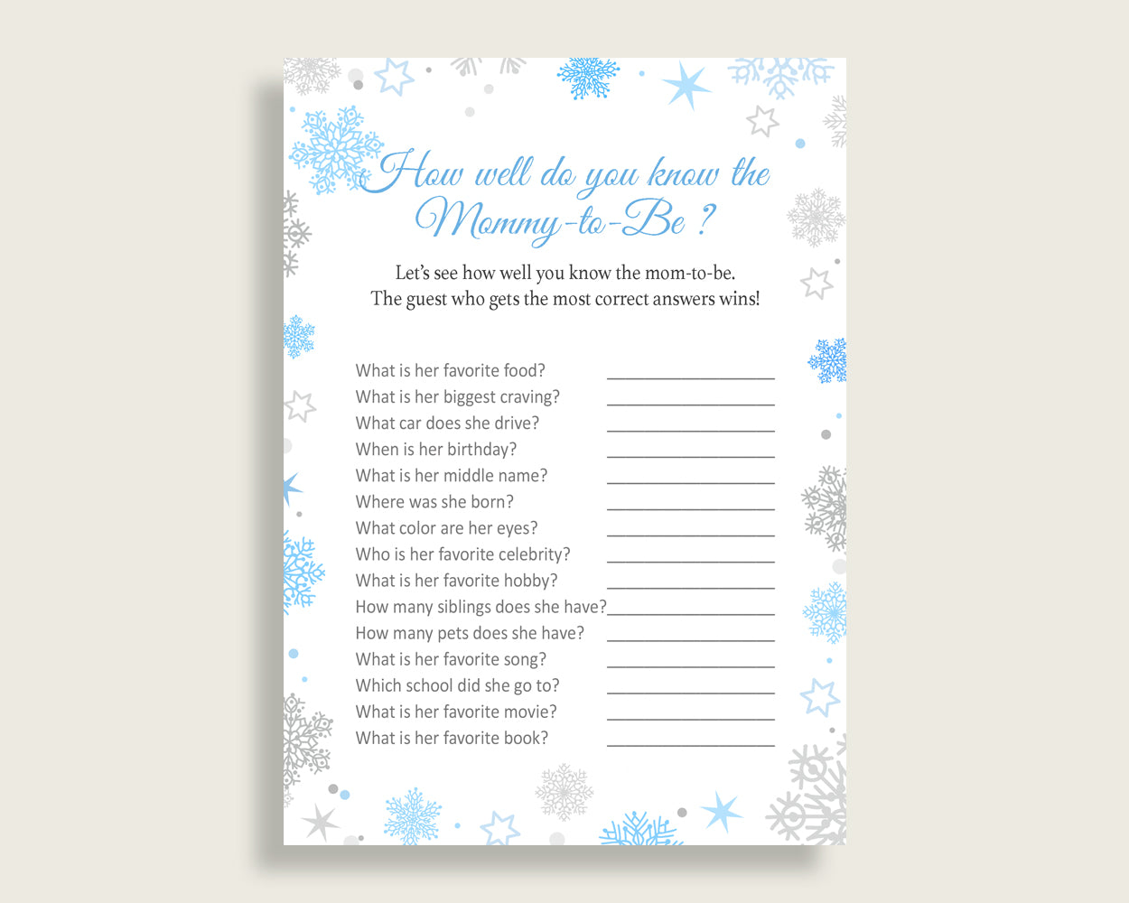 How Well Do You Know Mommy Baby Shower How Well Do You Know Mommy Snowflake Baby Shower How Well Do You Know Mommy Blue Gray Baby NL77H