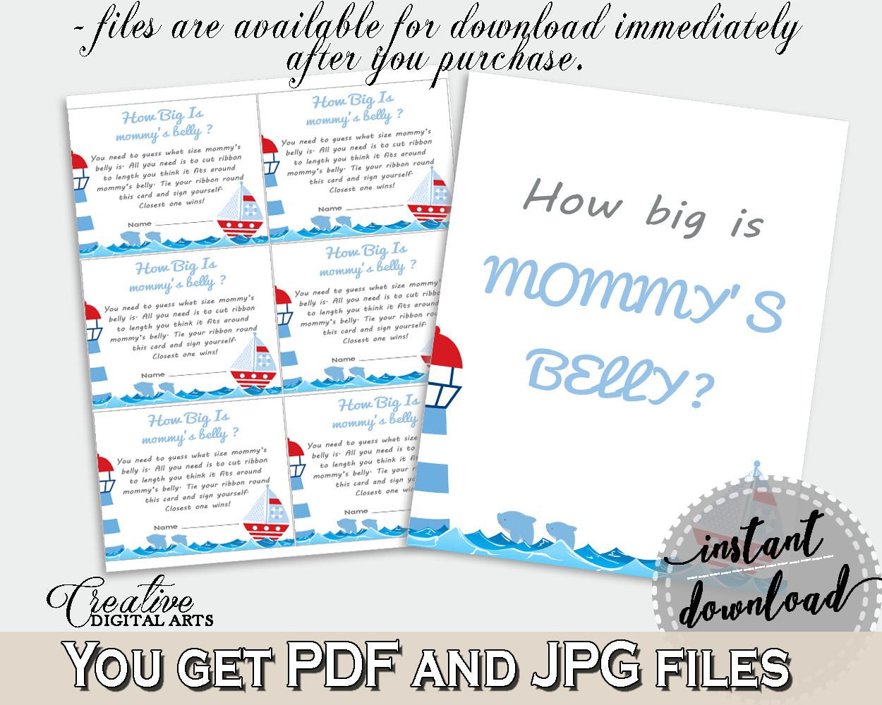 Mommy's Belly Baby Shower Mommy's Belly Nautical Baby Shower Mommy's Belly Baby Shower Nautical Mommy's Belly Blue Red printable DHTQT - Digital Product