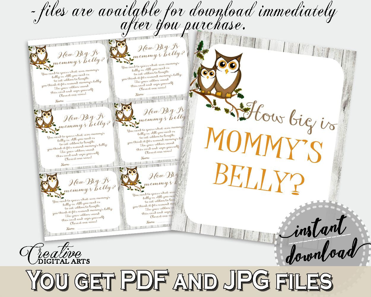 Mommy's Belly Baby Shower Mommy's Belly Owl Baby Shower Mommy's Belly Baby Shower Owl Mommy's Belly Gray Brown party supplies - 9PUAC - Digital Product