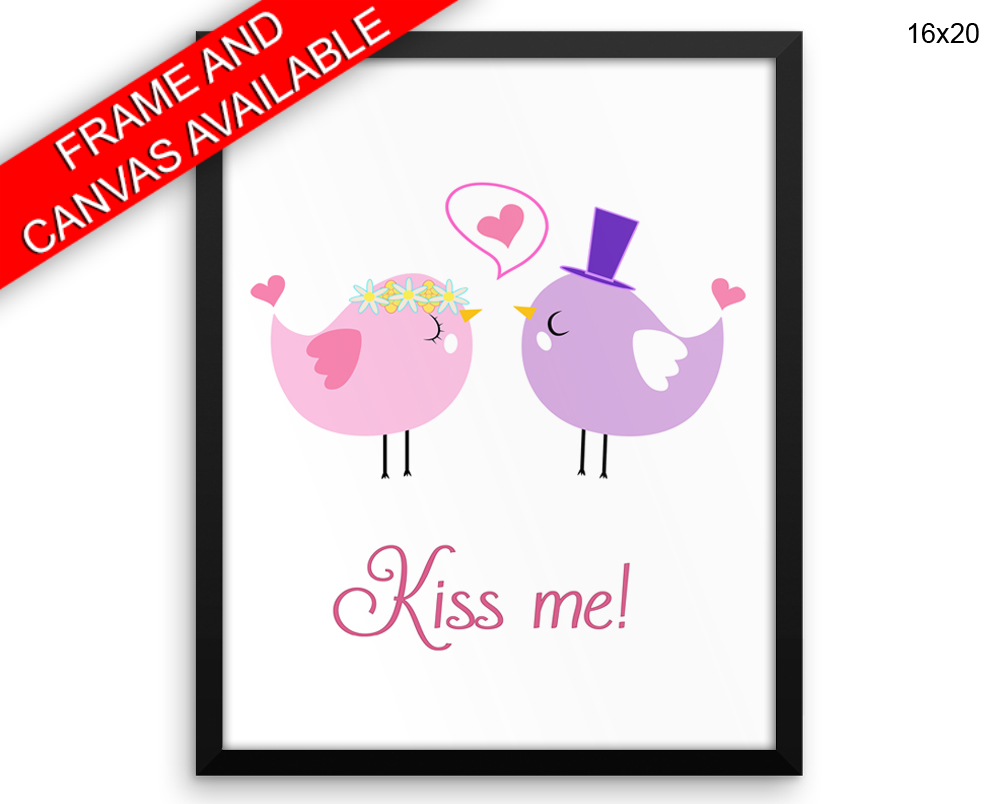 Kiss Me Birds Print, Beautiful Wall Art with Frame and Canvas options available Love Decor