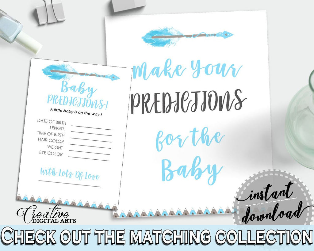 Baby Predictions Baby Shower Baby Predictions Aztec Baby Shower Baby Predictions Blue White Baby Shower Aztec Baby Predictions QAQ18 - Digital Product