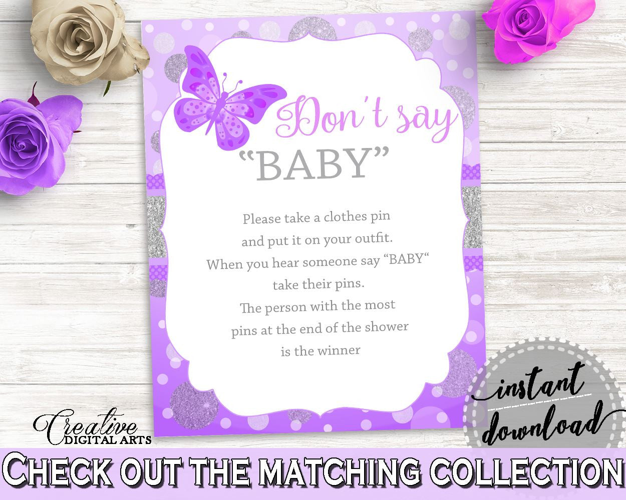 Dont Say Baby Baby Shower Dont Say Baby Butterfly Baby Shower Dont Say Baby Baby Shower Butterfly Dont Say Baby Purple Pink prints 7AANK - Digital Product