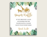 Jungle Baby Shower Diaper Raffle Tickets Game, Gender Neutral Gold Green Diaper Raffle Card Insert and Sign Printable, Instant EJRED