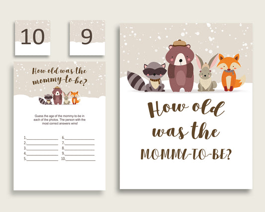 Beige Brown How Old Was The Mommy To Be, Gender Neutral Baby Shower Game Printable, Winter Woodland Guess Mommy's Age Game, Instant RM4SN