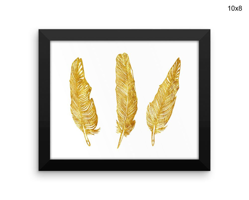 Gold Print, Beautiful Wall Art with Frame and Canvas options available Feathers Decor