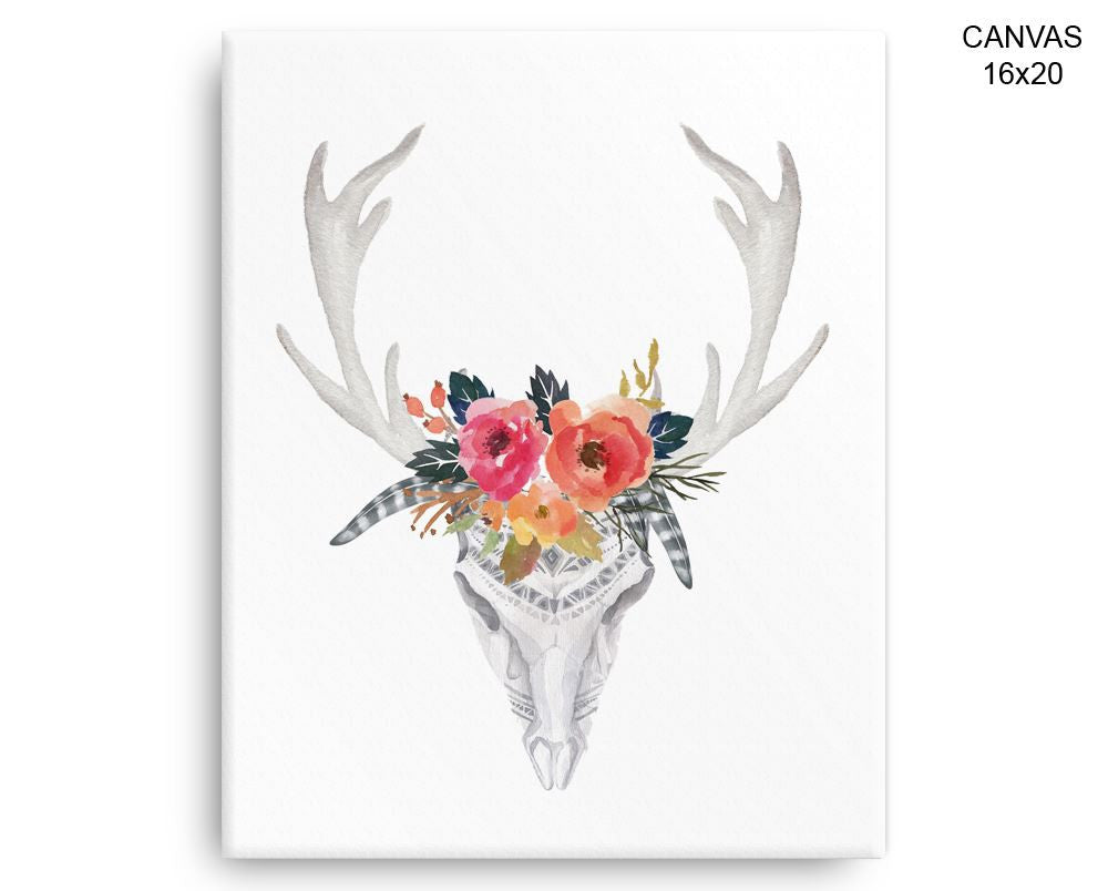 Skull Antlers Print, Beautiful Wall Art with Frame and Canvas options available Animal Decor