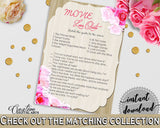 Movie Love Quote Game in Roses On Wood Bridal Shower Pink And Beige Theme, trivia game, wood and roses, party plan, party planning - B9MAI - Digital Product