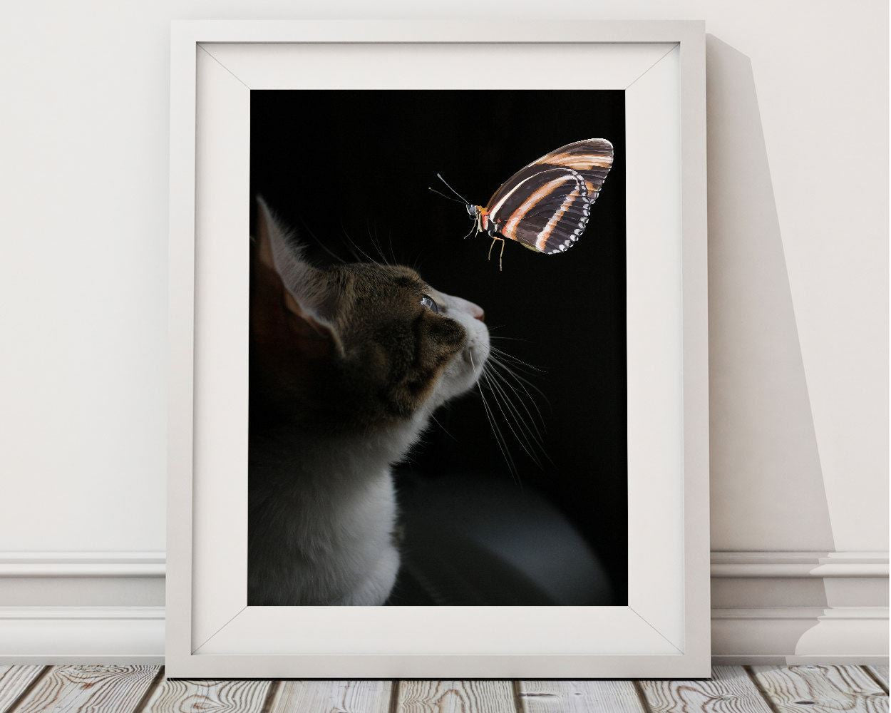 Wall Art Butterfly Digital Print Cat Poster Art Butterfly Wall Art Print Cat Living Room Art Cat Living Room Print Butterfly Wall Decor - Digital Download