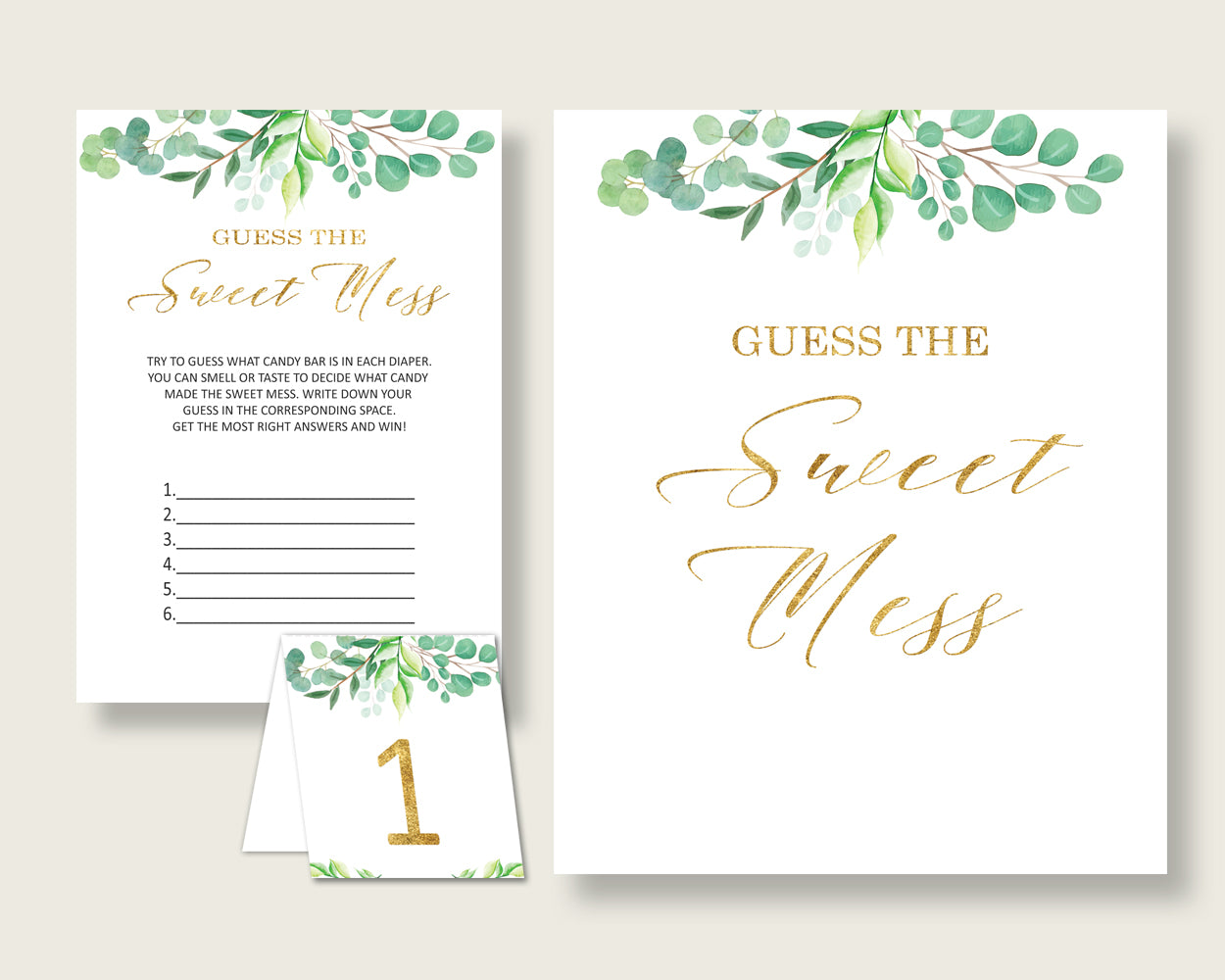 Greenery Guessing Game Baby Shower Gender Neutral, Green Gold Guess The Sweet Mess Game Printable, Dirty Diaper Game, Instant Y8X33