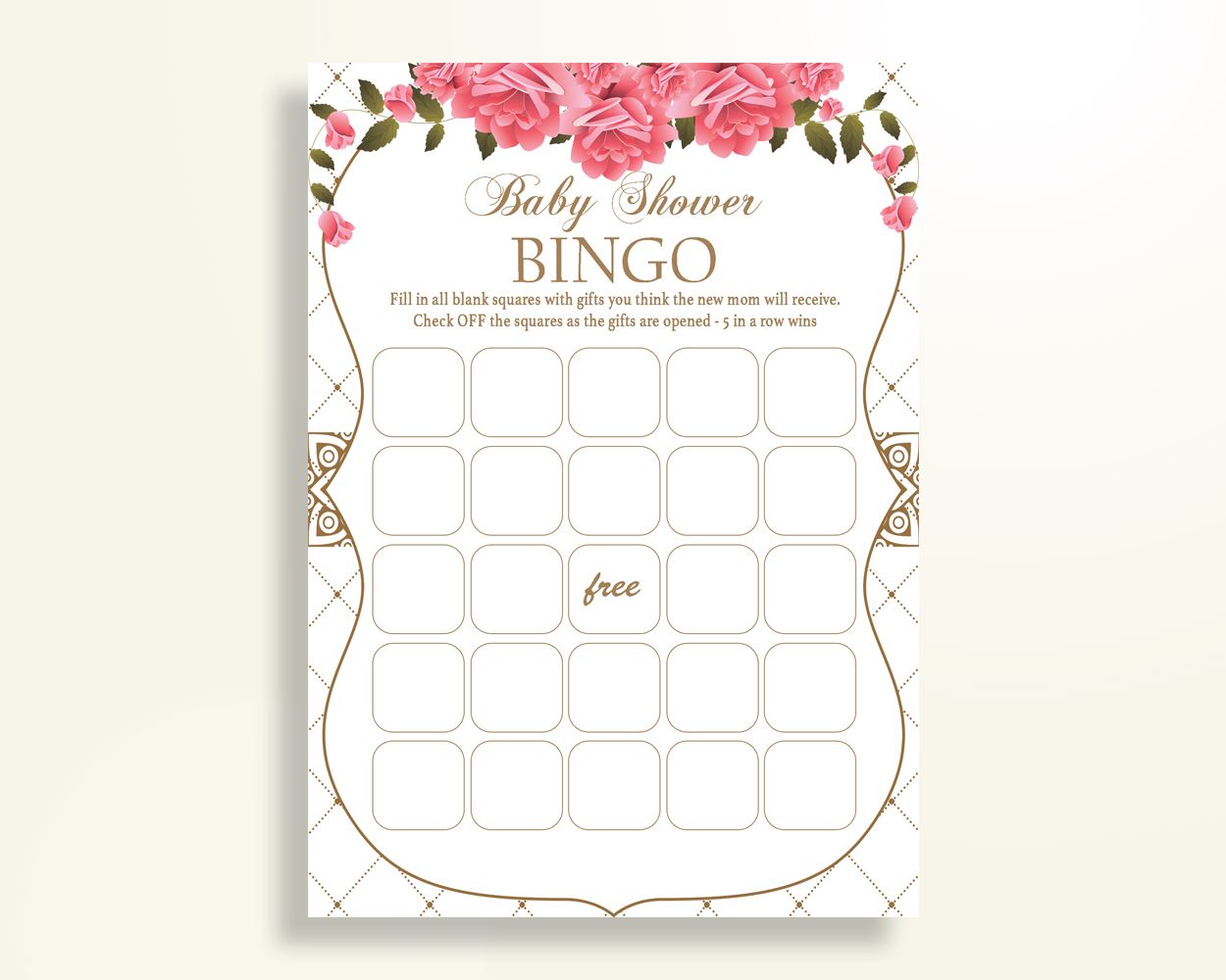 Empty Bingo Baby Shower Empty Bingo Roses Baby Shower Empty Bingo Baby Shower Roses Empty Bingo Pink White party plan party ideas U3FPX - Digital Product