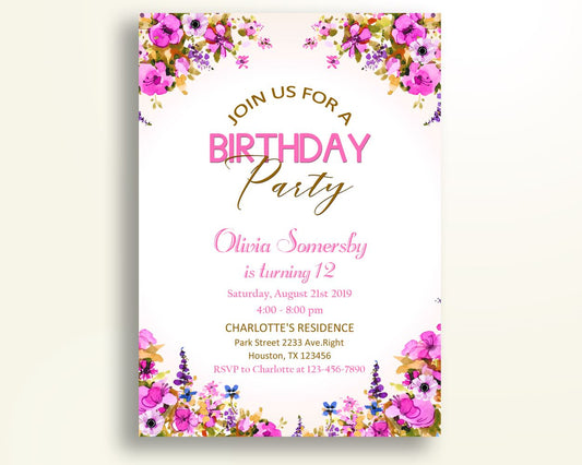 Floral Pink Birthday Invitation Floral Pink Birthday Party Invitation Floral Pink Birthday Party Floral Pink Invitation Girl W33FV - Digital Product