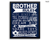 Brother Rules Print, Beautiful Wall Art with Frame and Canvas options available Kids Decor